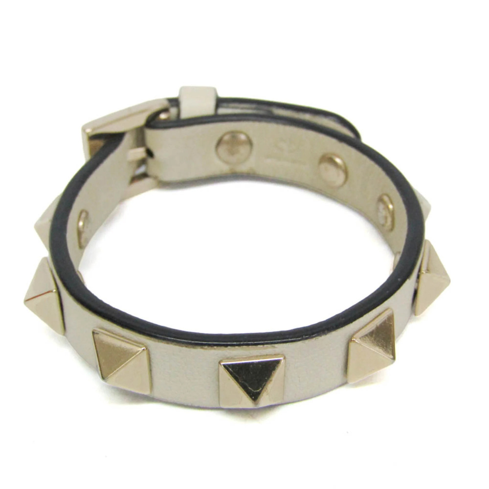 Valentino Garavani Rock Studs Leather,Metal Bangle Champagne Gold,Off-white